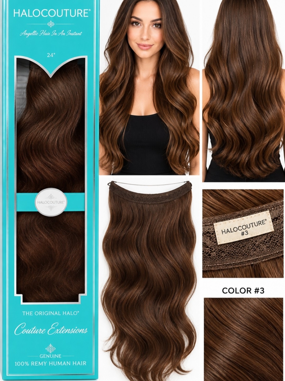 HaloCouture 24" Halo Hair Extensions - Color #3 Brown